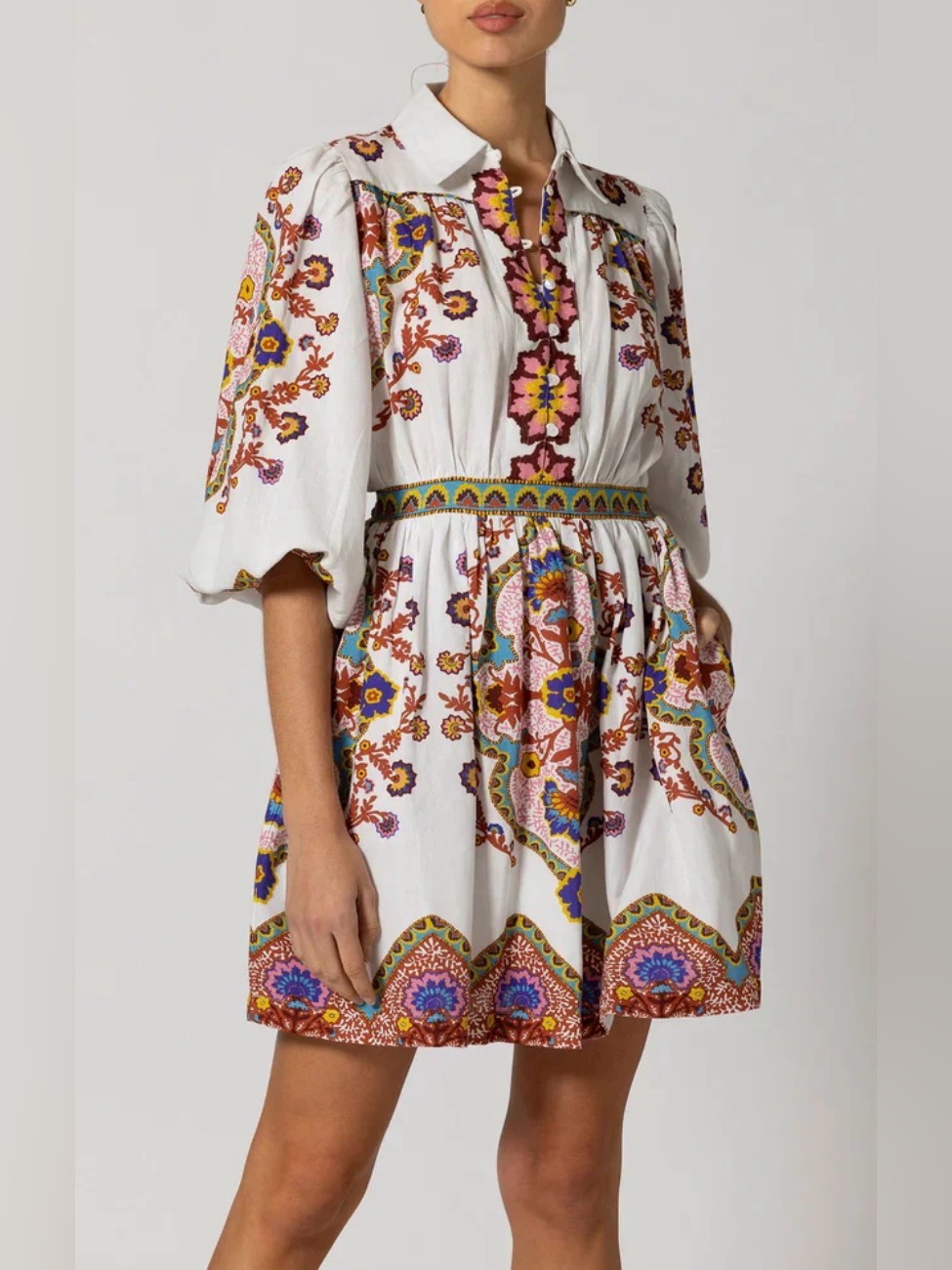 Nwot Cleobella White Multicolor Floral Embroidered Cotton Dress Size Sx
